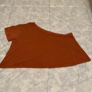 We The Free Burnt Orange Asymmetrical Crop Top Short Sleeve Tee